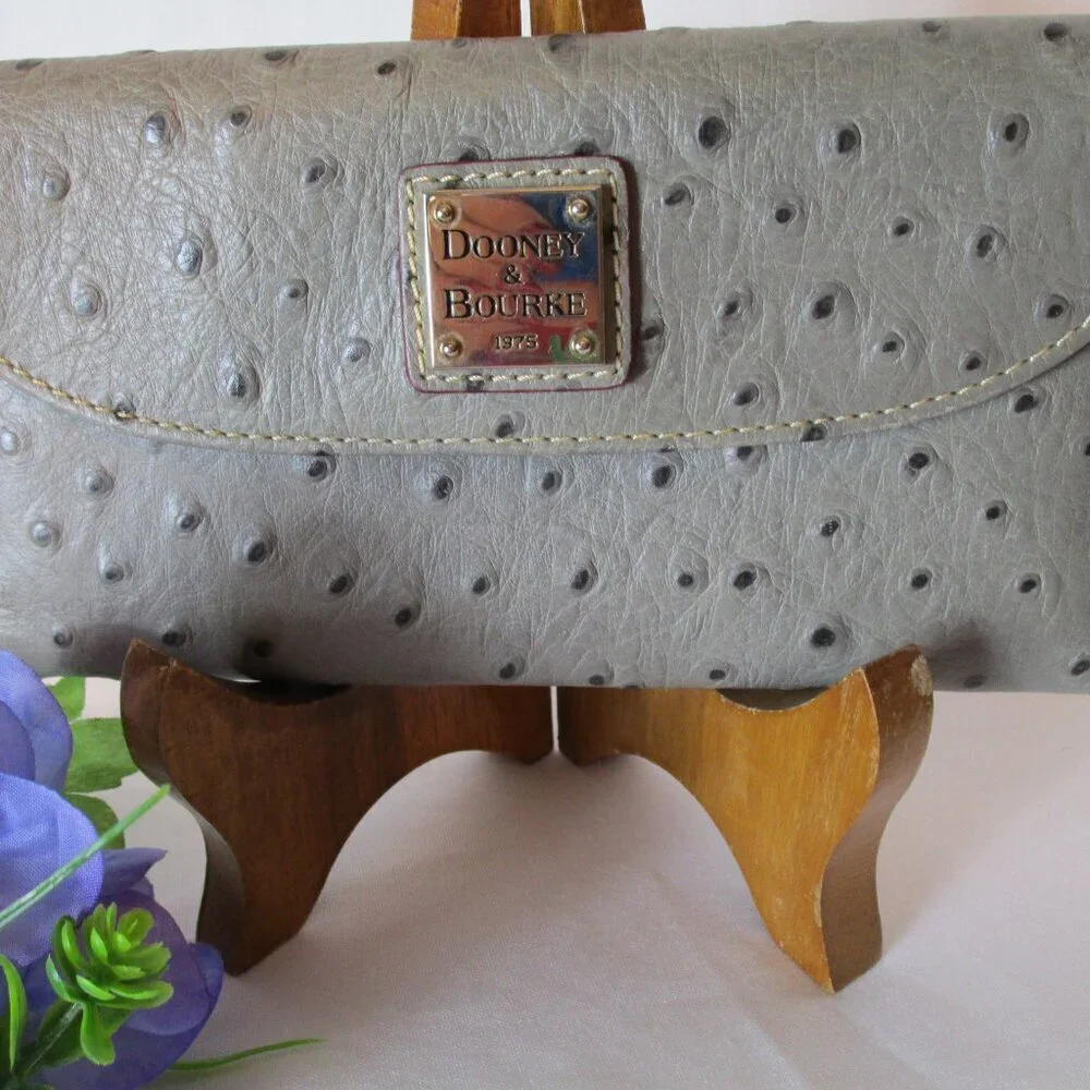 Dooney & Bourke Embossed Ostrich Style Leather Bag, Wallet, Checkbook Cover EUC